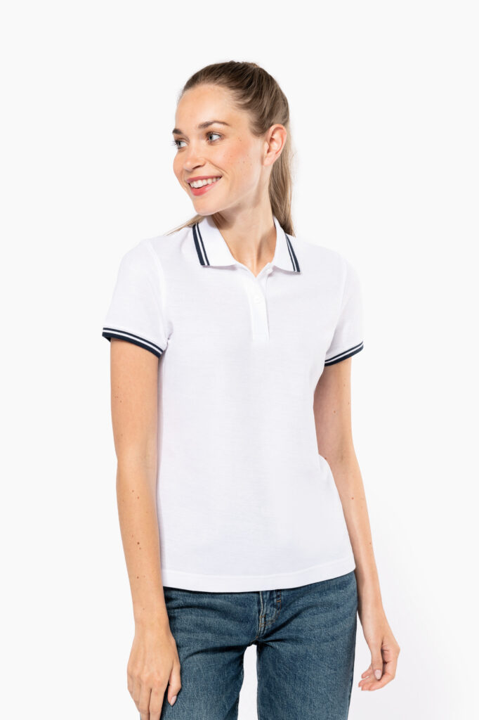 Ladie’s 2 striped short sleeved poloshirt
