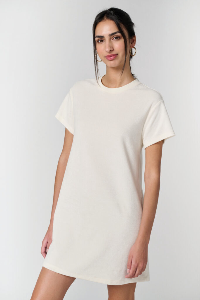 Ecologische T-shirtjurk voor dames met afhangende mouwen in spons